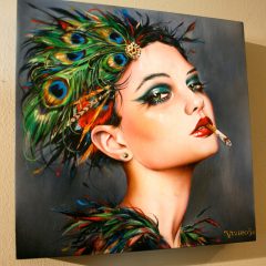 VIVEROS NEW ‘FEATHERS’ PAINTING FOR ‘LA FAMILIA’ THINKSPACE GALLERY 10 YEAR ANNIVERSARY SHOW JAN. 10TH, 2015